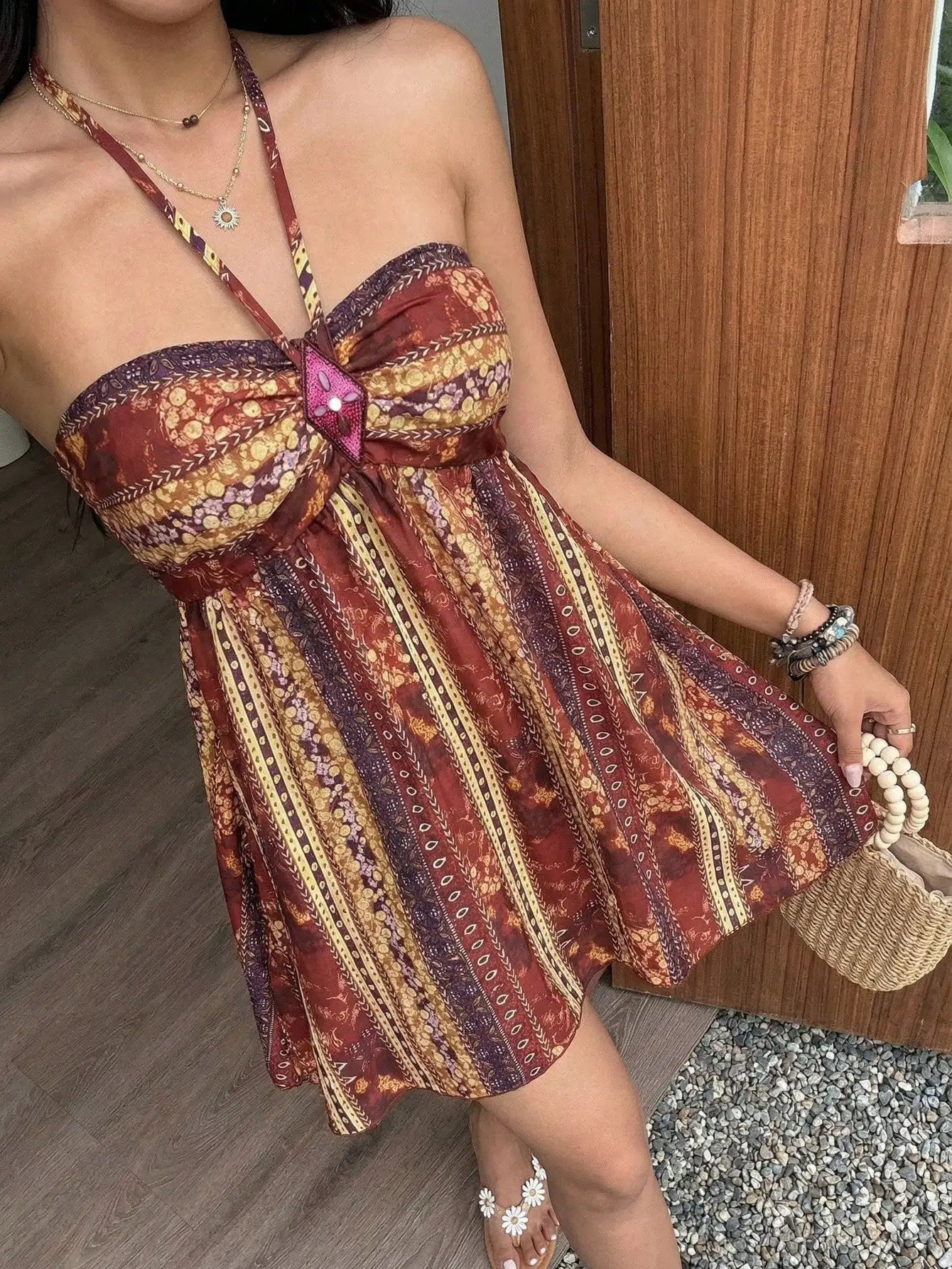 GFT Women's Dark Yellow Summer Boho Holiday Vacation Holiday