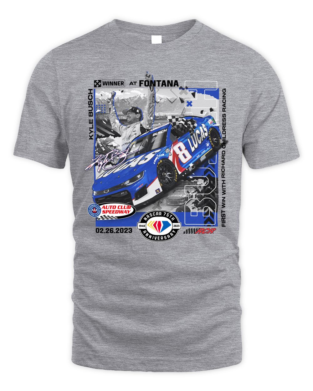Kyle Busch Checkered Flag 2023 Pala Casino 400 Winner Shirt